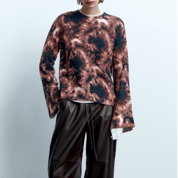 Zara brown and pink tie-dye wool blend sweater NWT - Picture 2 of 10